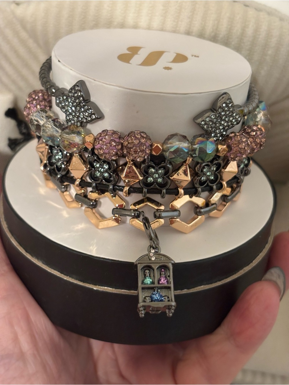 Multi-Row Pink Crystal & Gold-Tone Charm Bracelet Potion Cabinet!